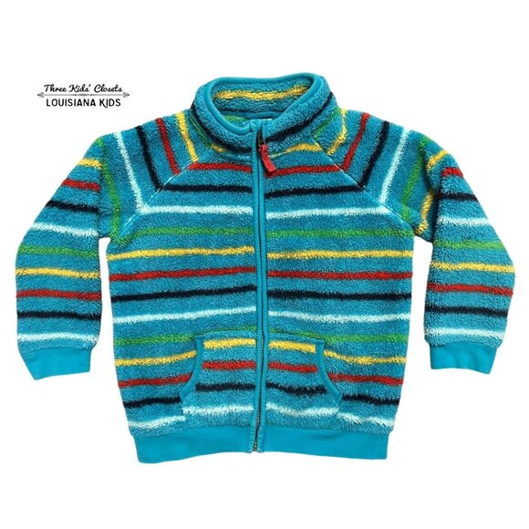 Frugi 5-6Y Rainbow Striped Ted Fleece Jacket